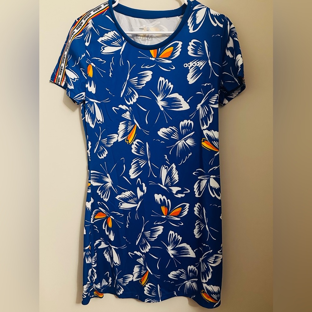 Adidas & Farm Rio Blue Floral Butterfly Athletic Mini Dress